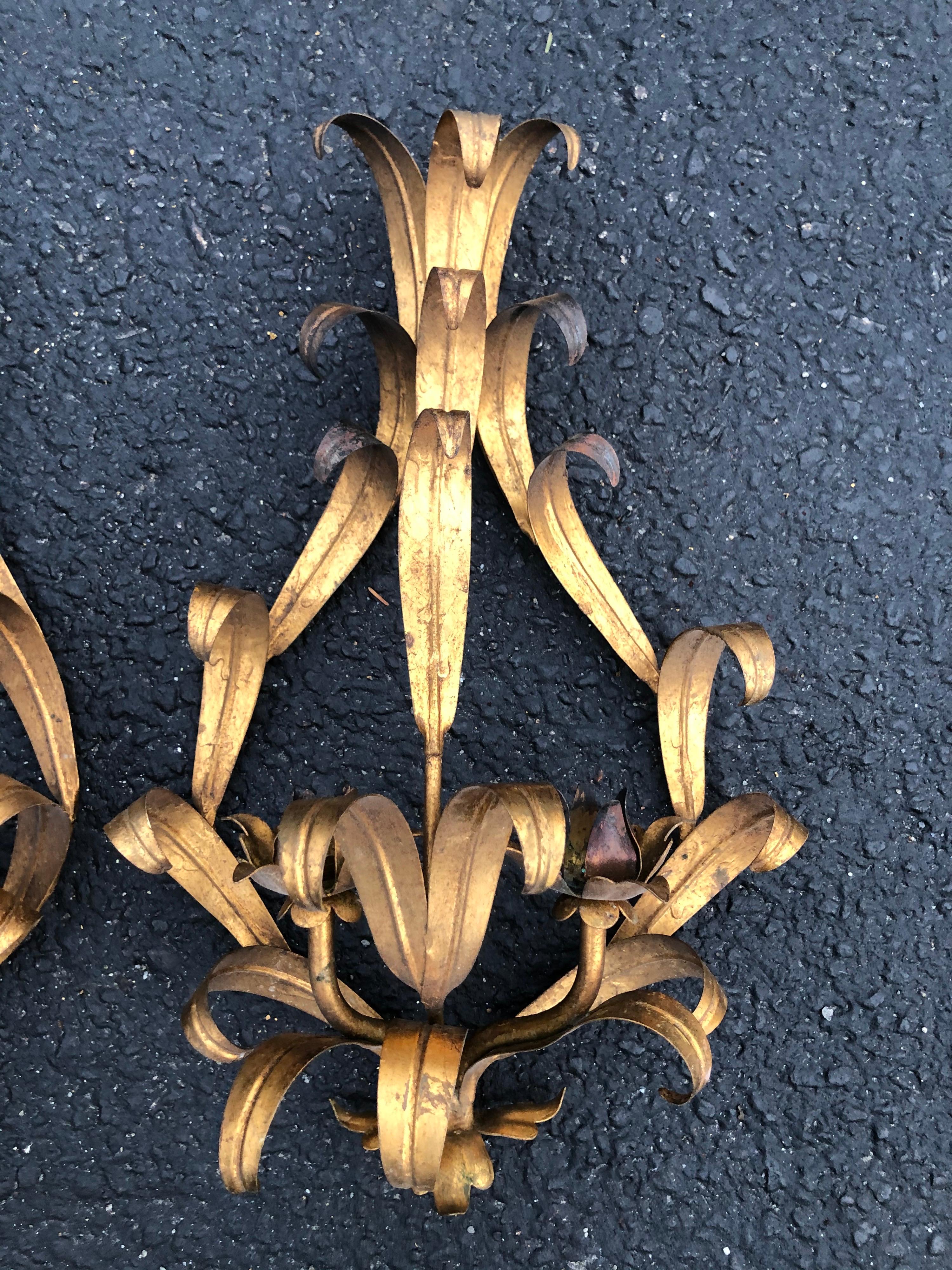 Pair of Italian Gilt Iron Wall Sconces In Good Condition In Redding, CT