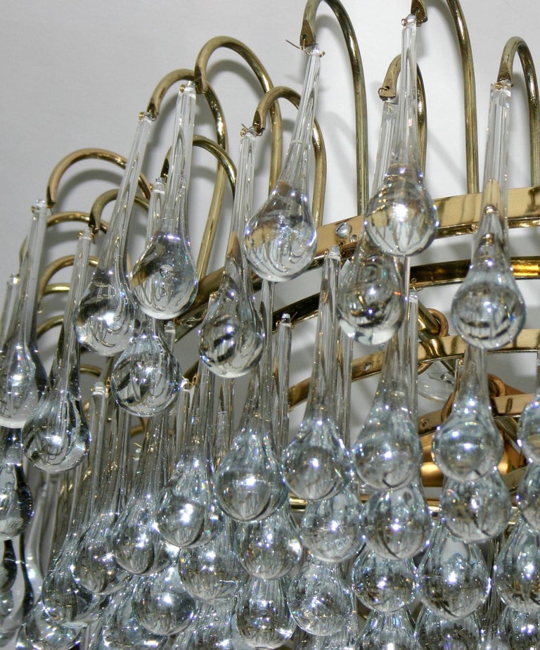 Pair of Italian Gilt Light Fixtures with Glass Drops, Sold Individually