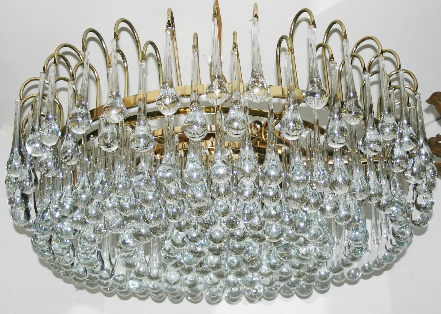 Mid-20th Century Pair of Italian Gilt Light Fixtures with Glass Drops, Sold Individually For Sale