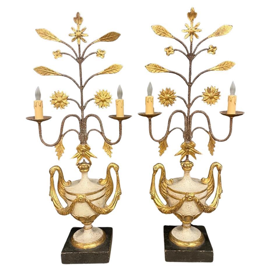 Pair of Italian Gilt Metal 2 light Candle Prickets