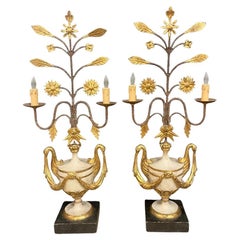 Antique Pair of Italian Gilt Metal 2 light Candle Prickets