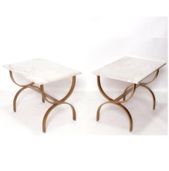 Pair of Italian Gilt Metal and Marble End Tables Mid Century Modern Night Stands