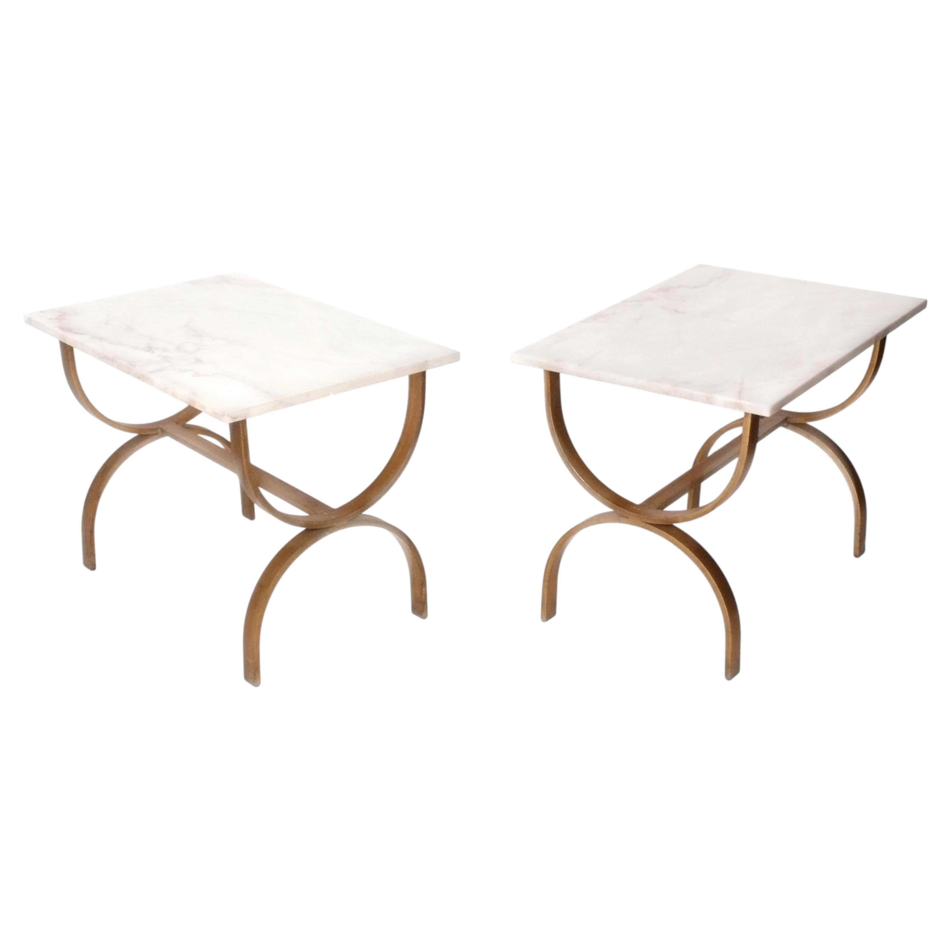 Pair of Italian Gilt Metal and Marble End Tables Mid Century Modern Night Stands