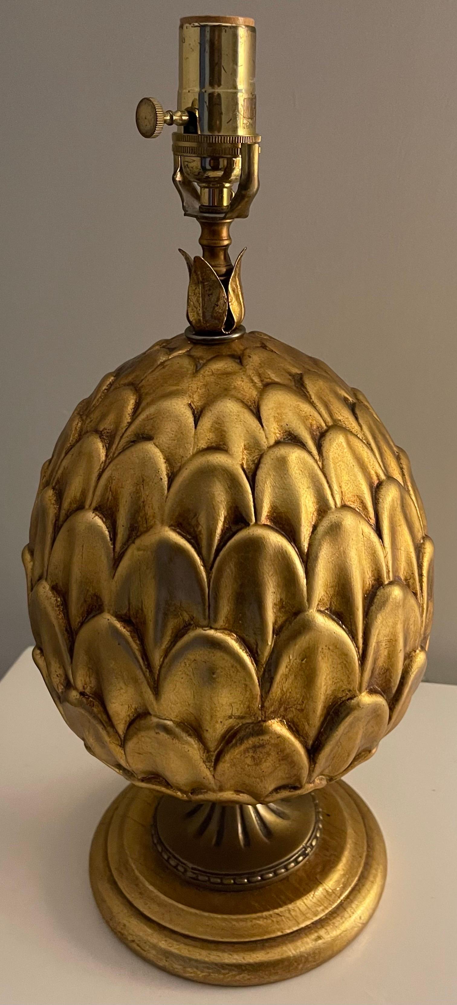 Fin du 20e siècle Paire de lampes Artichaut en métal doré italien en vente