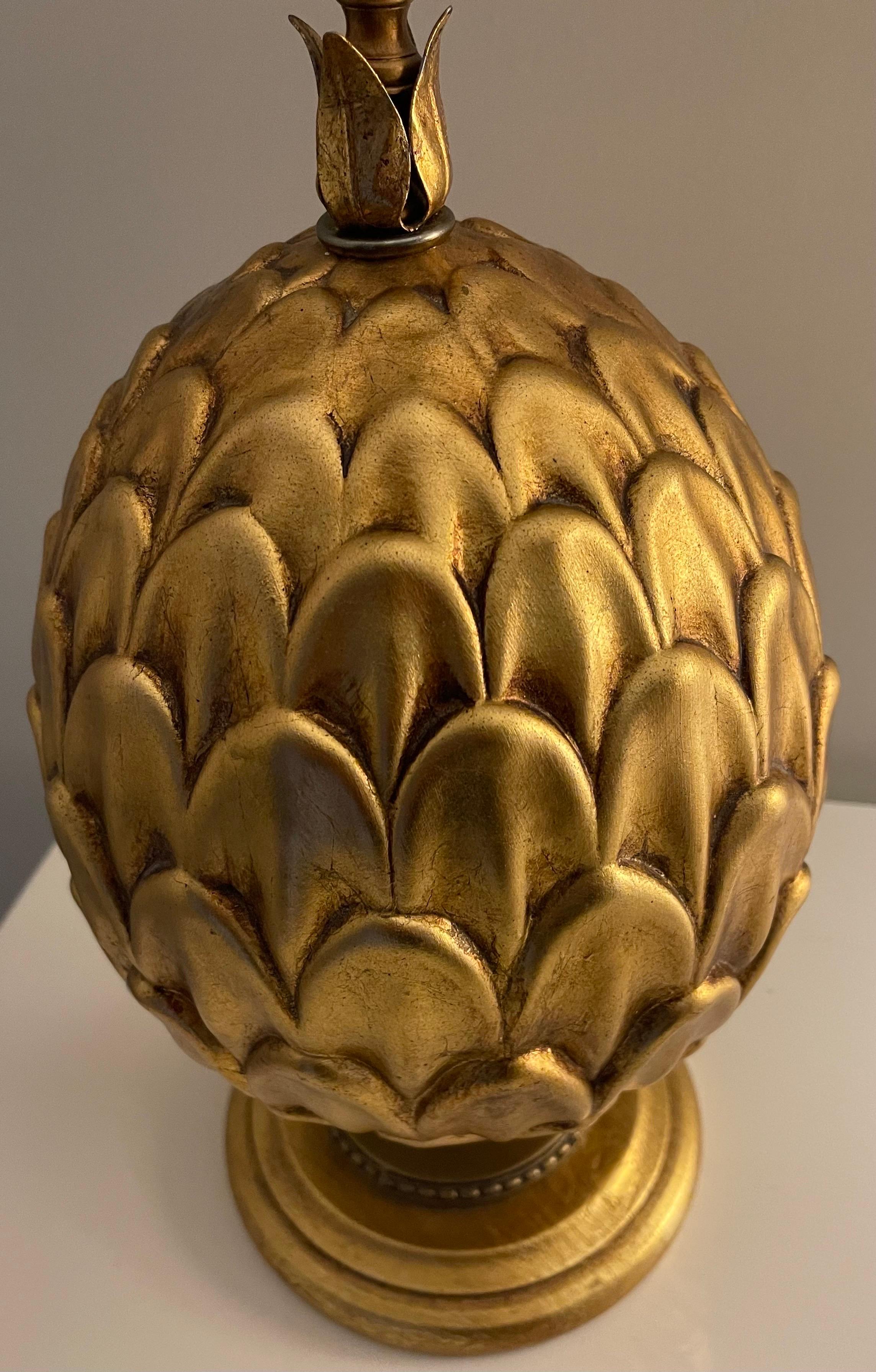 Métal Paire de lampes Artichaut en métal doré italien en vente