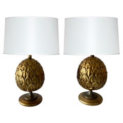 Retro Pair of Italian Gilt Metal Artichoke Lamps