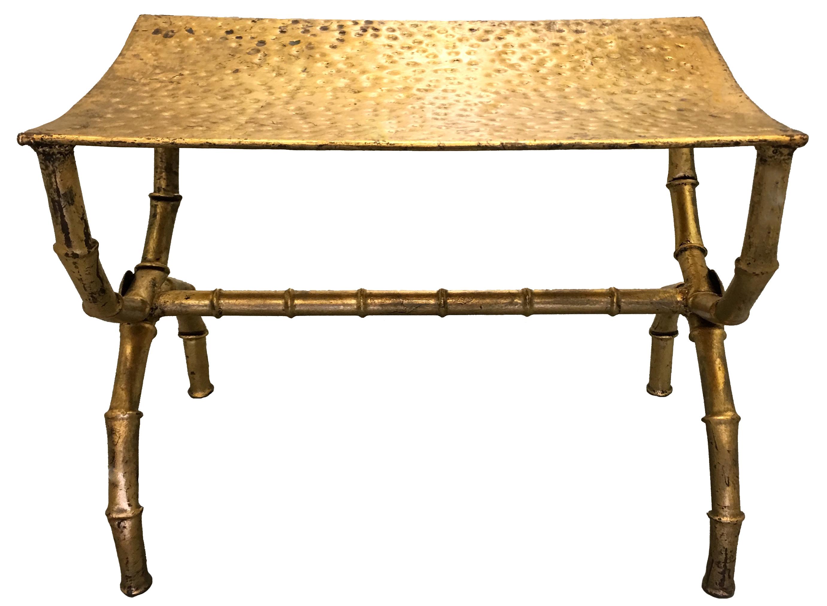 Chinoiserie Pair of Italian Gilt Metal Bamboo Benches