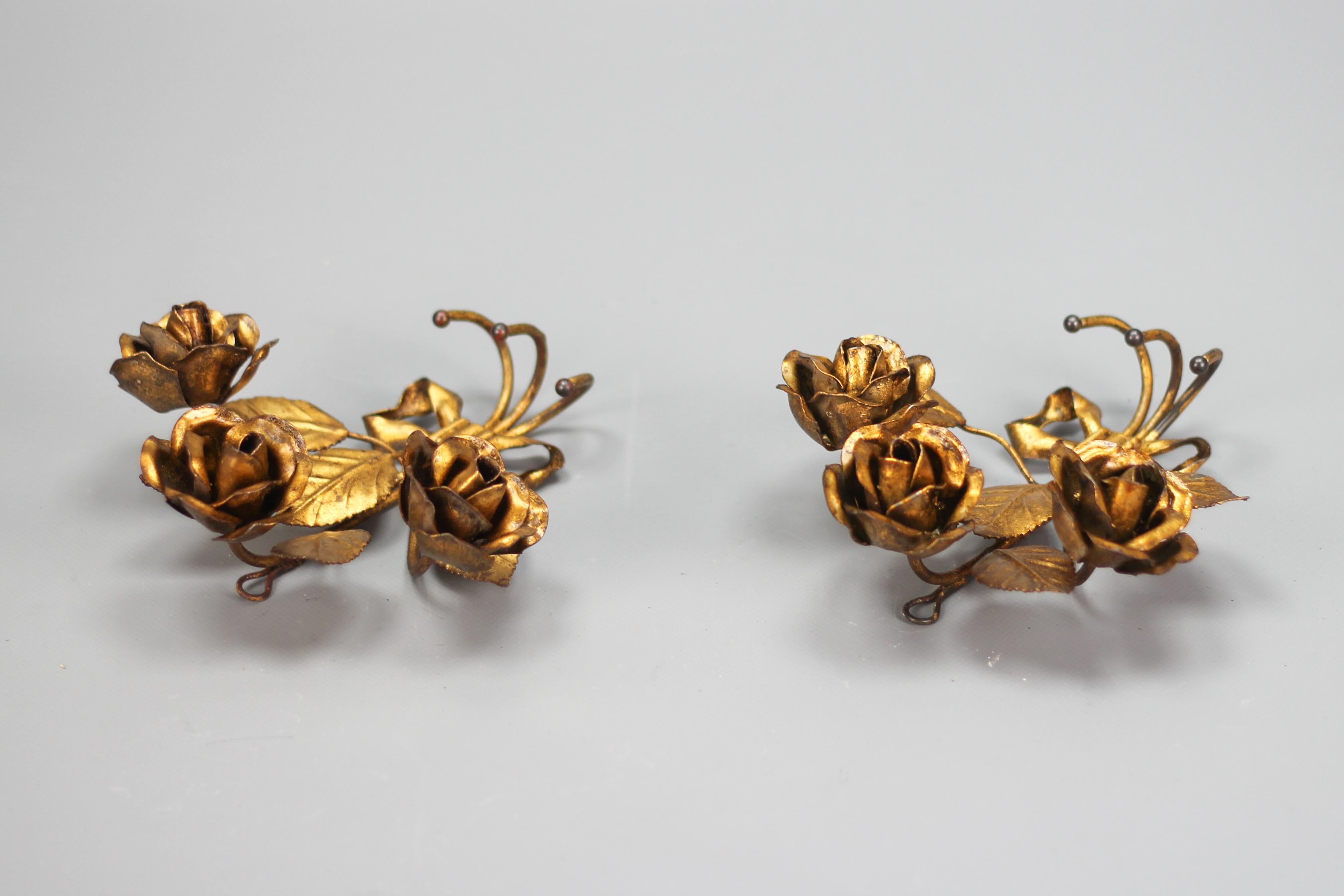 Pair of Italian Gilt Metal Coat Hooks Roses, 1960s For Sale 5