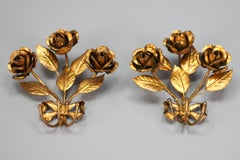 Pair of Italian Gilt Metal Coat Hooks Roses, 1960s