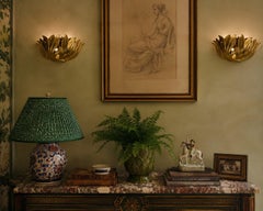 **Pair of Italian Gilt Metal Lotus Flower Wall Sconces, 1980s**