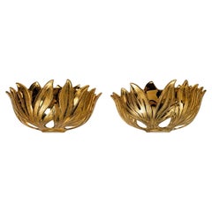**Pair of Italian Gilt Metal Lotus Flower Wall Sconces, 1980s**