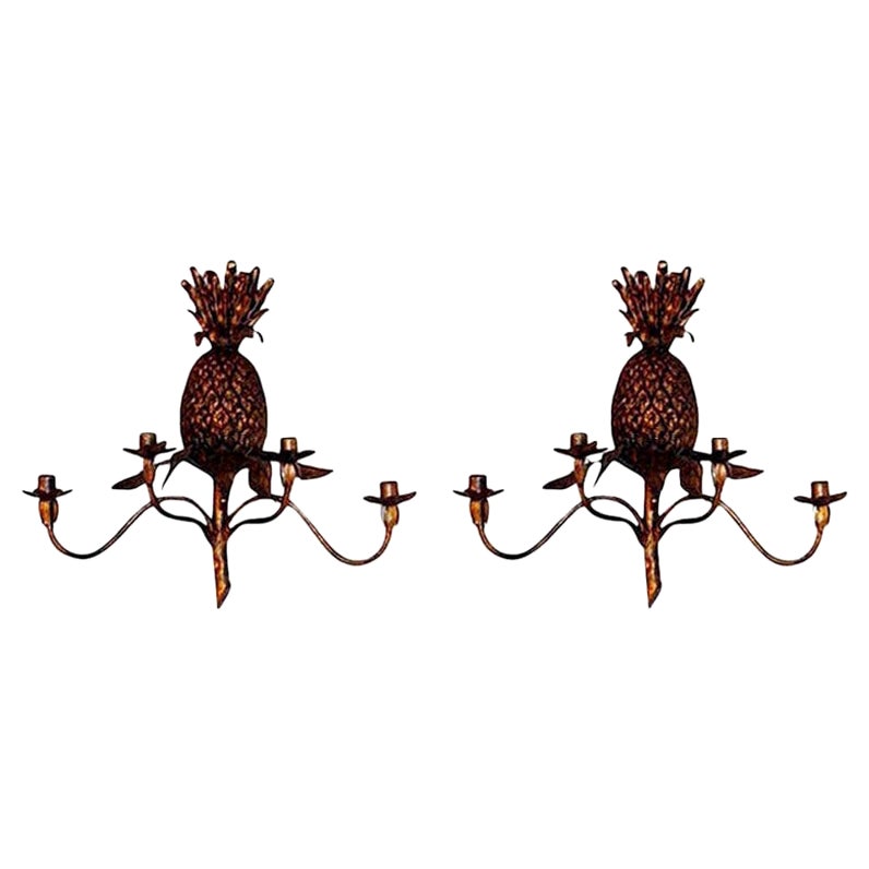 Pair of Italian Gilt Metal Pineapple Sconces