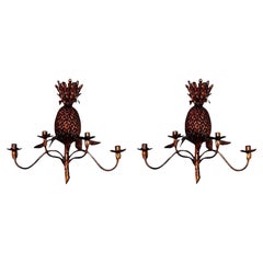Pair of Italian Gilt Metal Pineapple Sconces