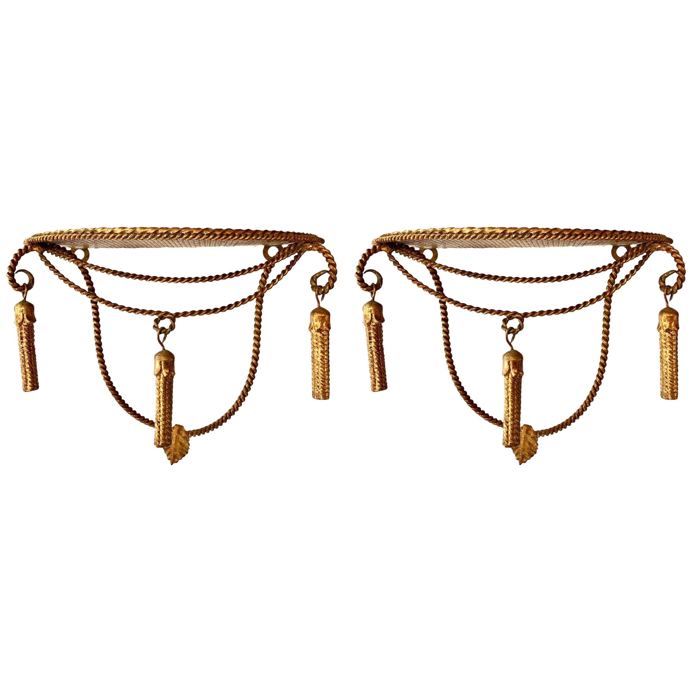 Pair of Italian Gilt Metal Rope and Tassel Wall Bracket