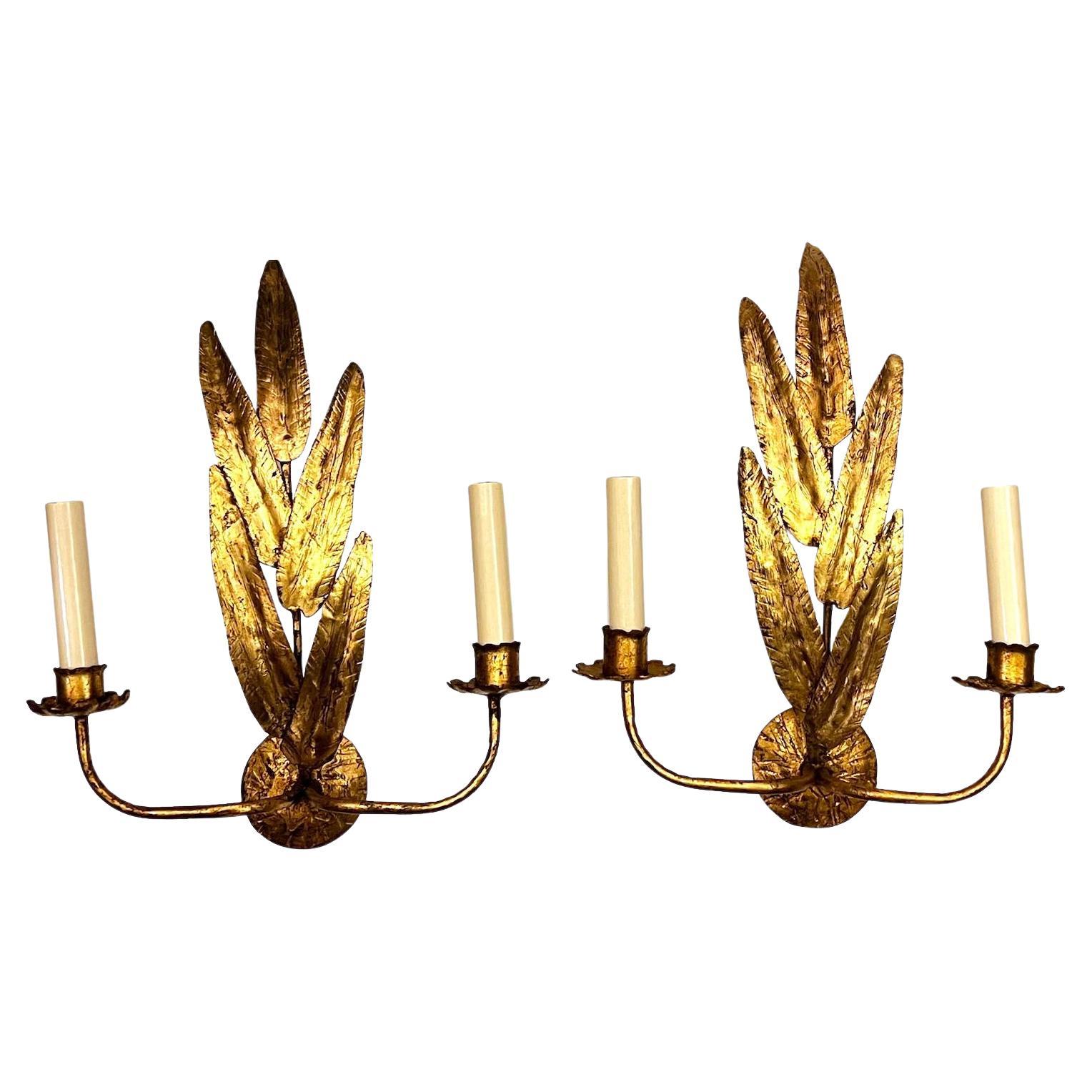 Pair of Italian Gilt Metal Sconces For Sale