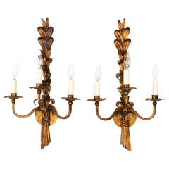 Pair of Italian Gilt Metal Three-Arm Sconces