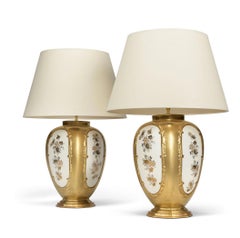 Pair of Italian Gilt Porcelain 20th Century Table Lamps