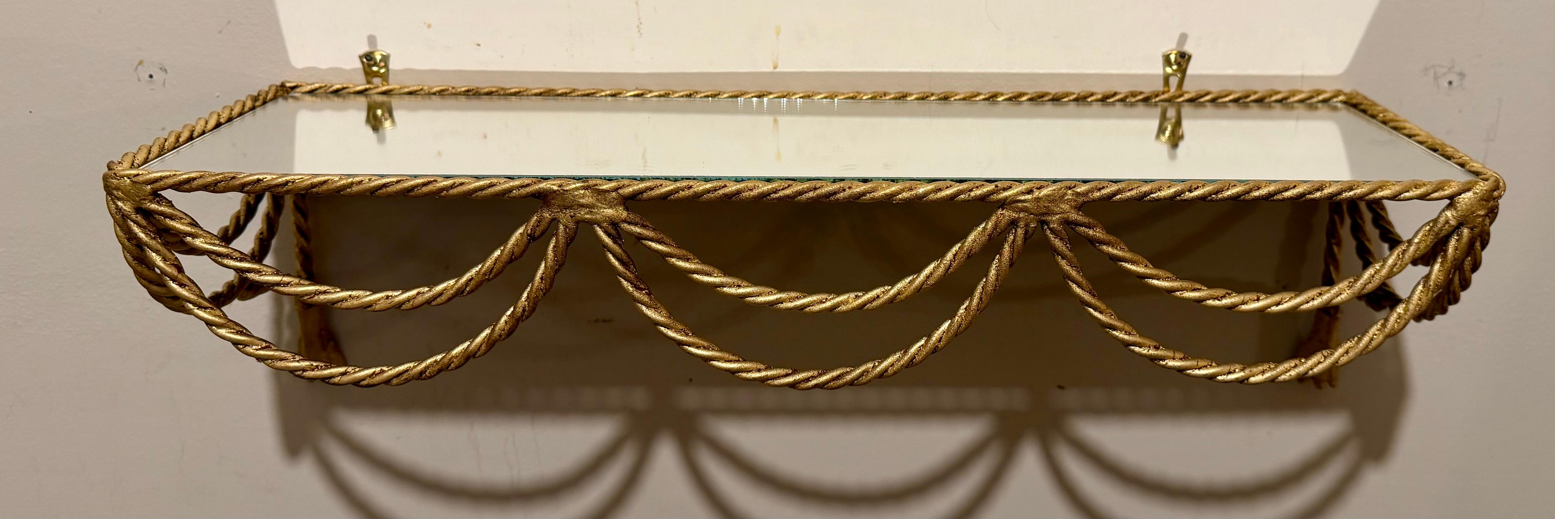 Pair Of Italian Gilt Rope And Tassel Wall Shelves For Sale 4