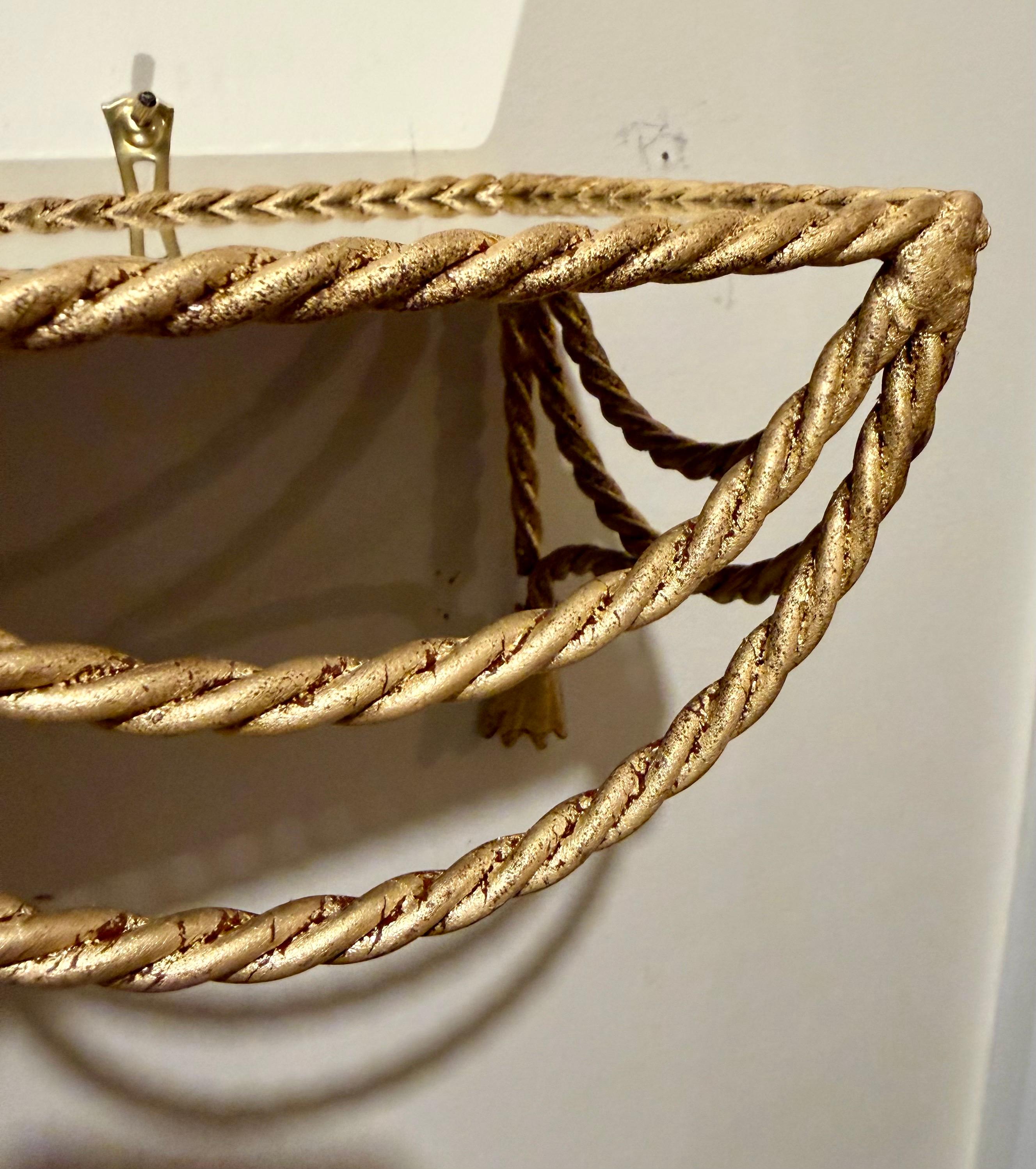 Pair Of Italian Gilt Rope And Tassel Wall Shelves For Sale 5