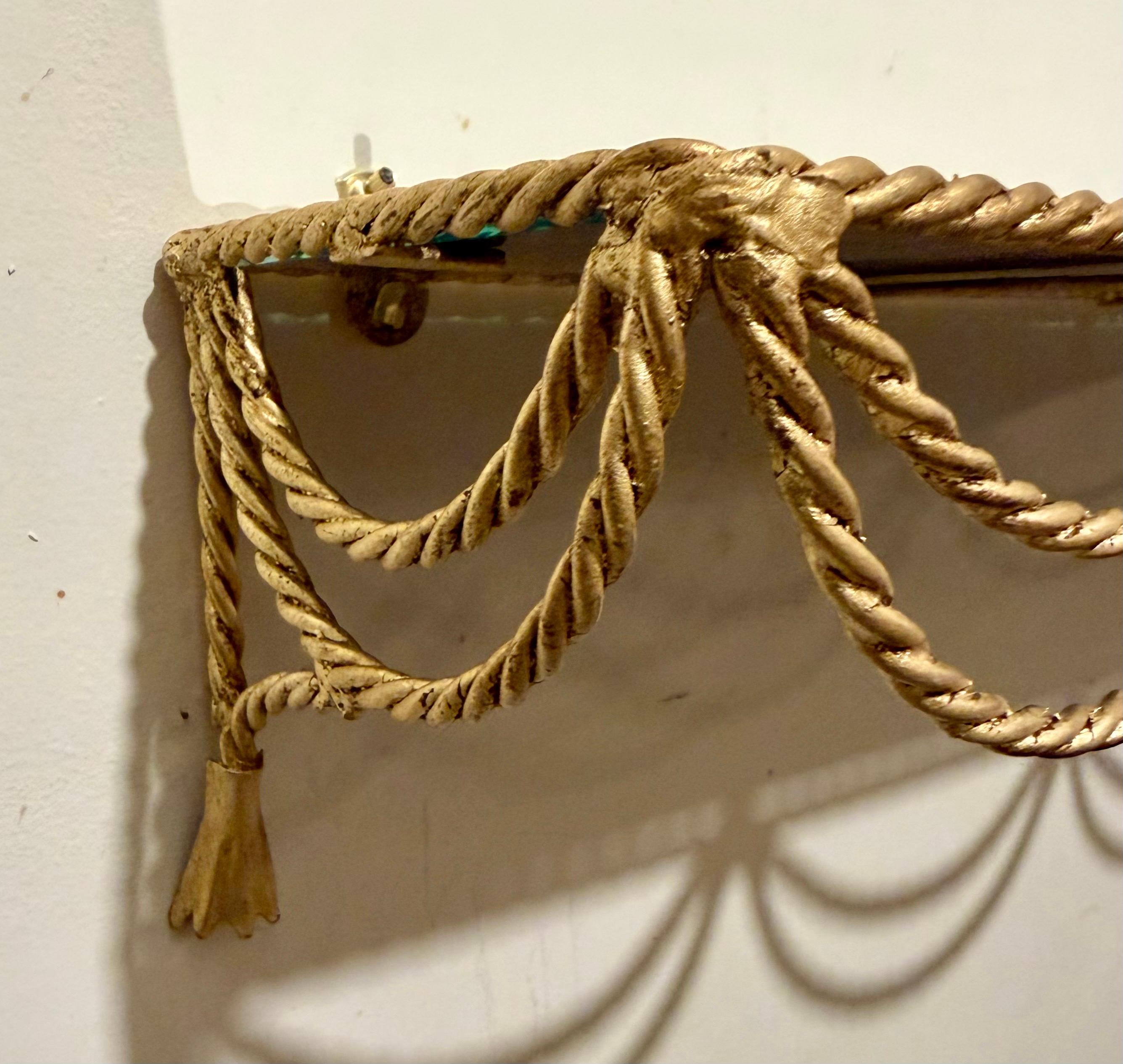 Pair Of Italian Gilt Rope And Tassel Wall Shelves For Sale 7