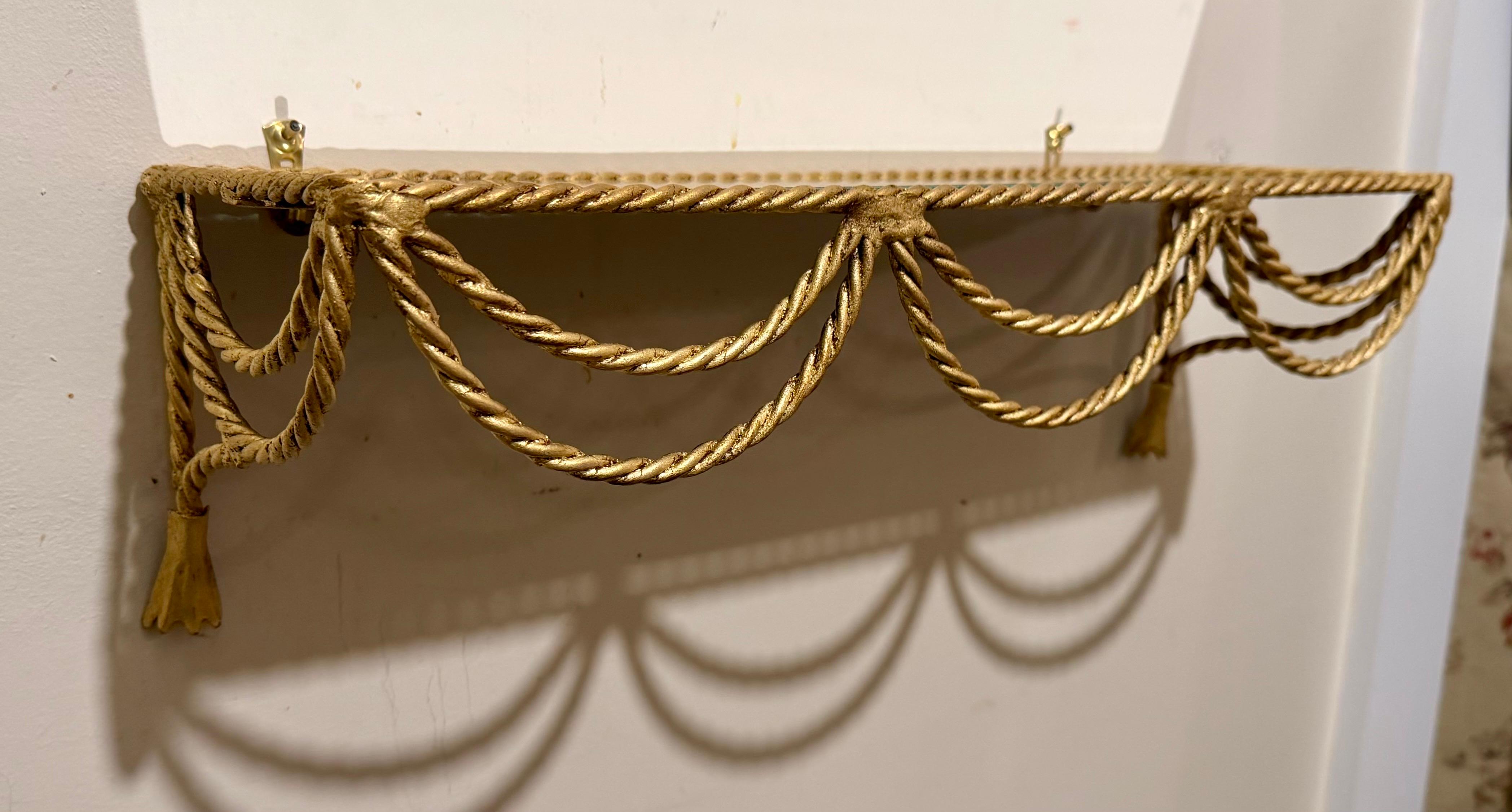 Pair Of Italian Gilt Rope And Tassel Wall Shelves For Sale 8