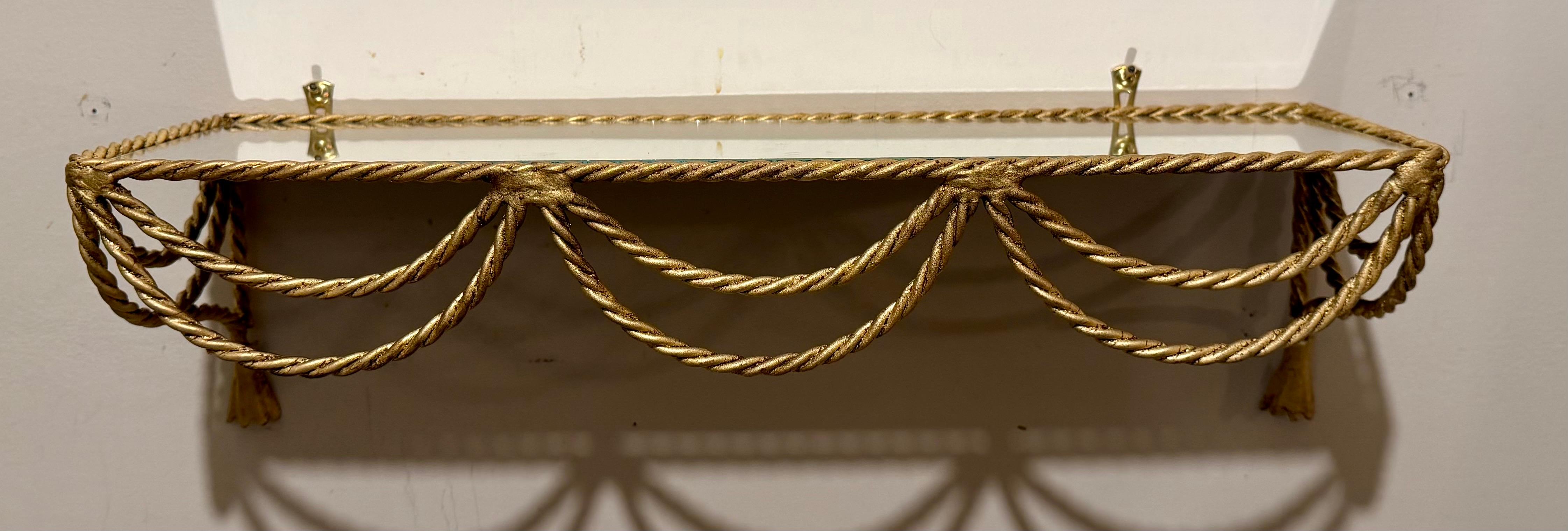 Pair Of Italian Gilt Rope And Tassel Wall Shelves For Sale 9