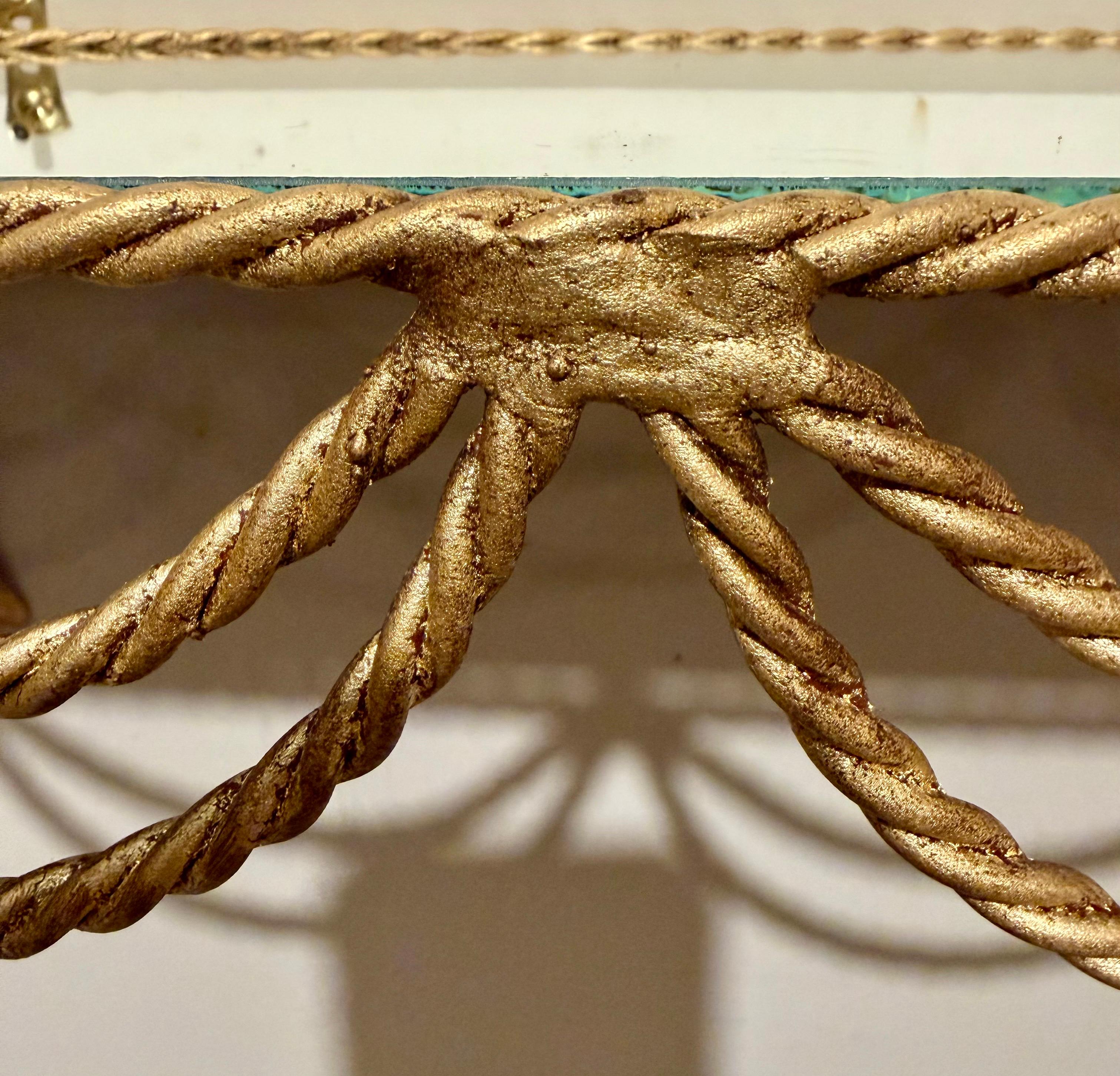 Pair Of Italian Gilt Rope And Tassel Wall Shelves For Sale 2