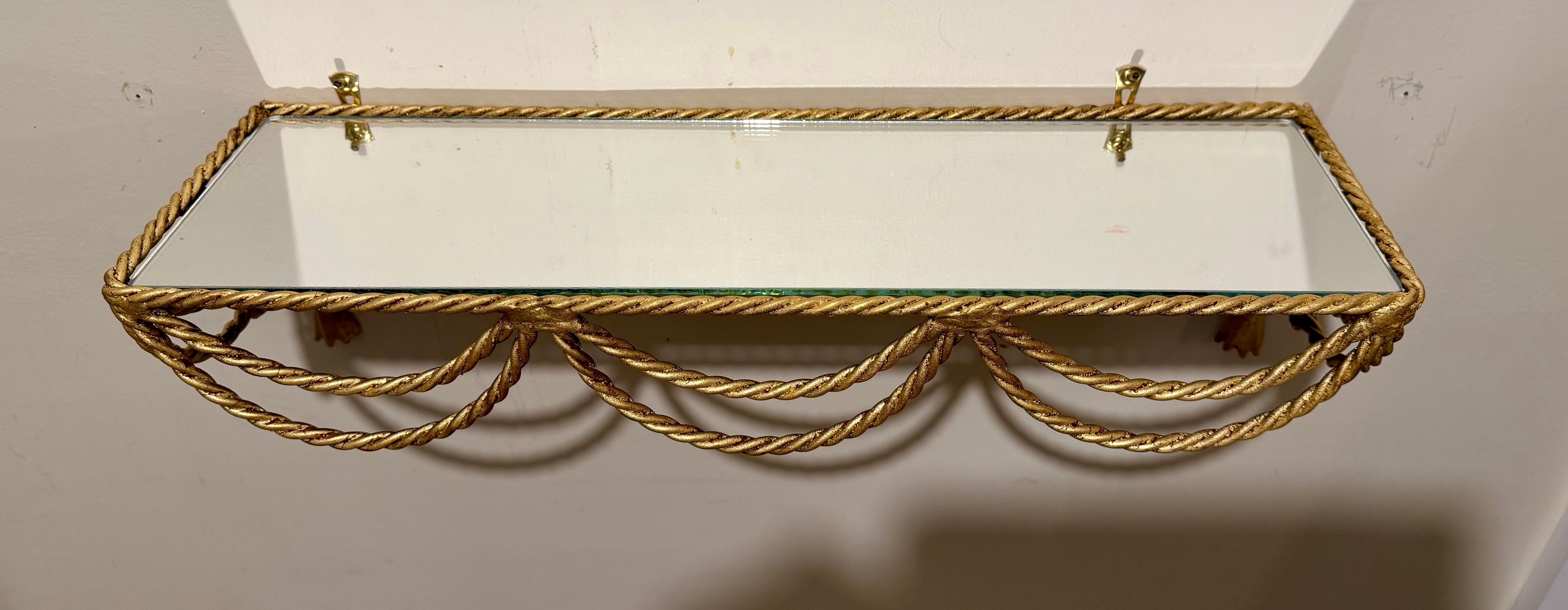 Pair Of Italian Gilt Rope And Tassel Wall Shelves For Sale 3