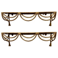 Pair Of Italian Gilt Rope And Tassel Wall Shelves