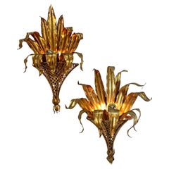 Pair of Italian Gilt Tole Palm Leaf and Coronet Wall Lights