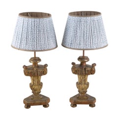 Pair of Italian Giltwood Church Candlestick Lamps