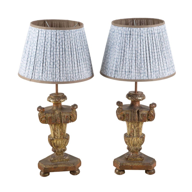 Pair of Italian Giltwood Church Candlestick Lamps For Sale at 1stDibs