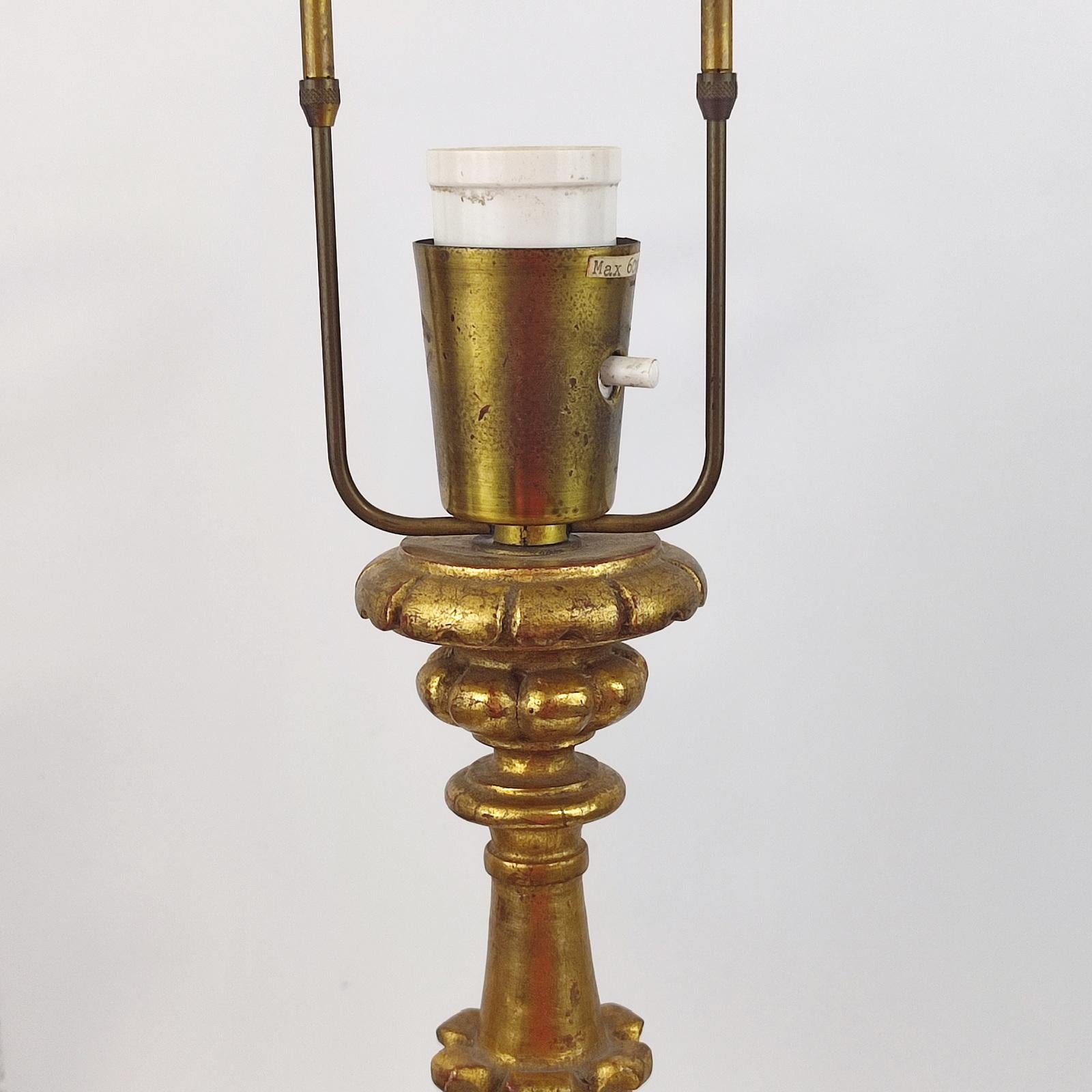 Pair of Italian Gilt Wood Italian Table Lamps 19th Century For Sale 1
