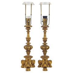 Pair of Italian Gilt Wood Italian Table Lamps 19th Century