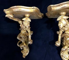 Pair of Italian Gilt Wood Monkey Wall Brackets