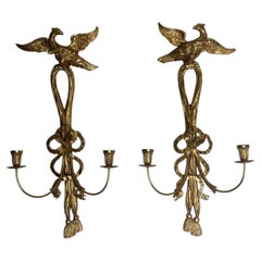 Pair of Italian gilt wood sconces with ho ho birds
