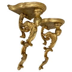 18th Century Pair of Italian Gilt Wood Angel Wall Shelves