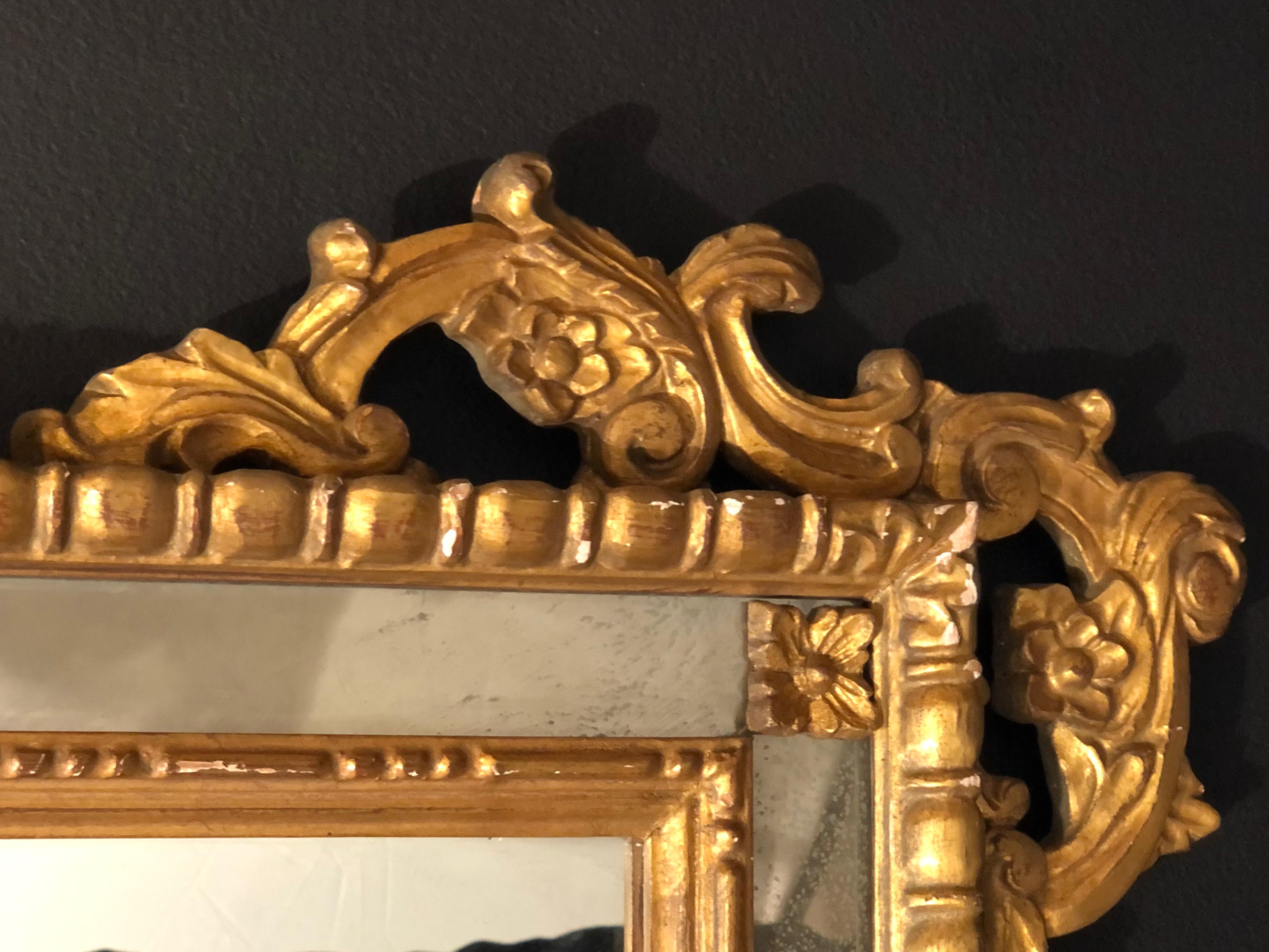 Pair of Italian Giltwood Wall / Console Mirrors, Frosted Border Finely Carved 3