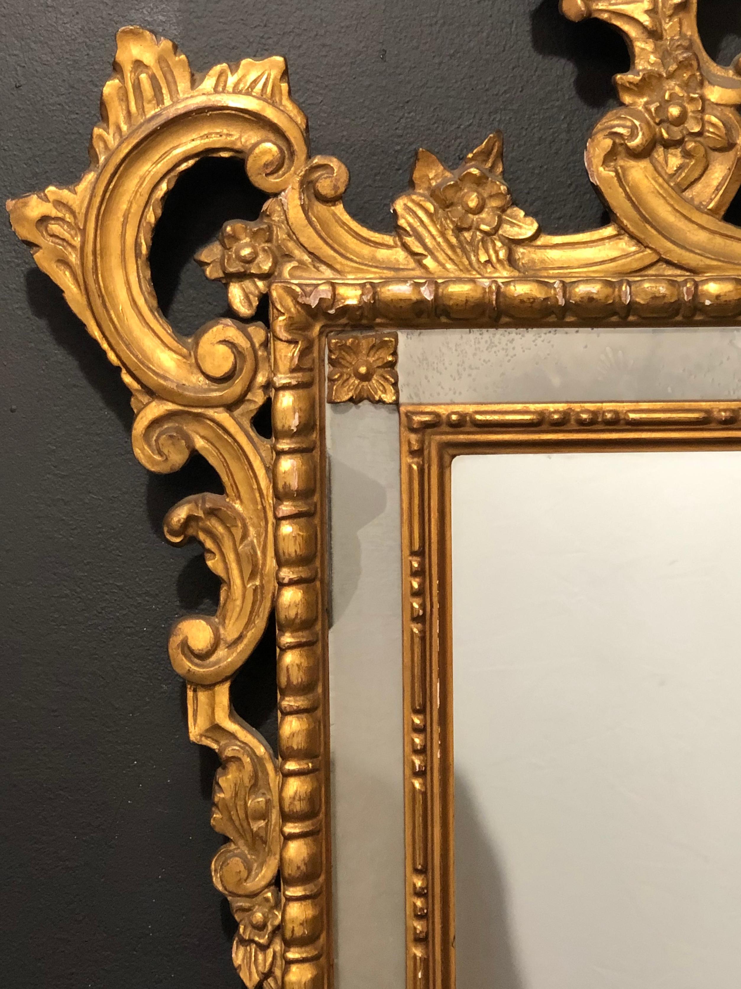 Pair of Italian Giltwood Wall / Console Mirrors, Frosted Border Finely Carved 4