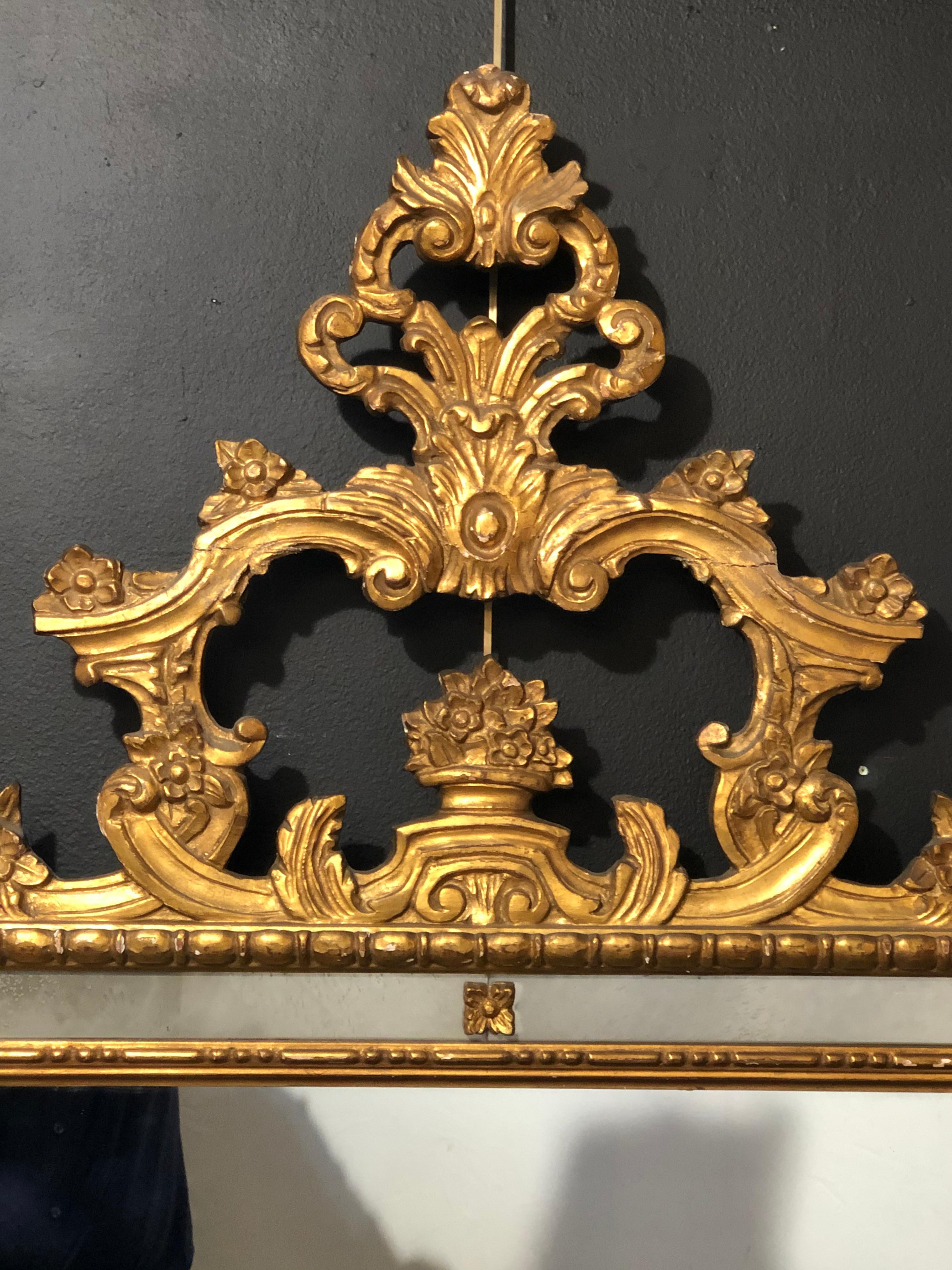 Pair of Italian Giltwood Wall / Console Mirrors, Frosted Border Finely Carved 5