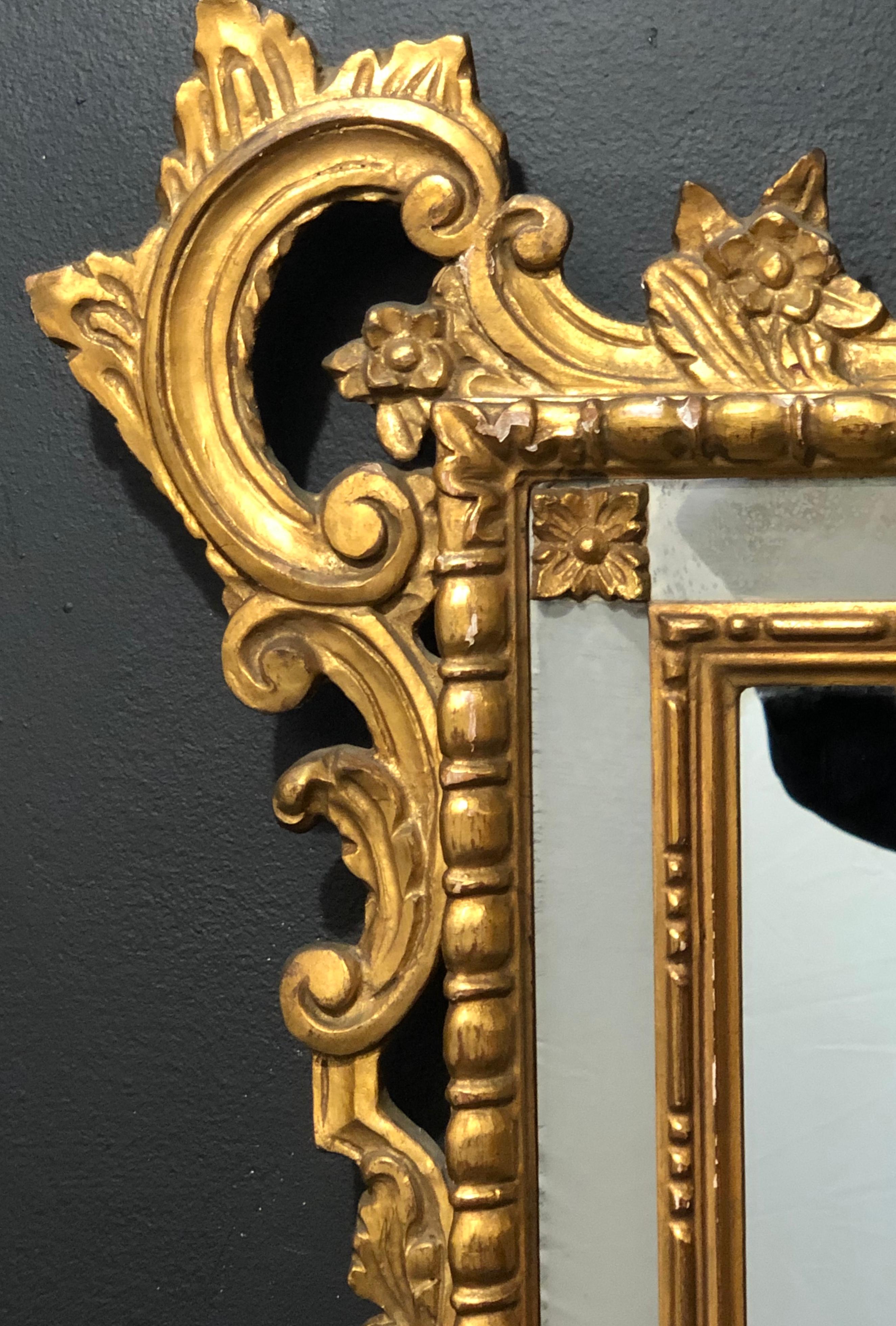 Pair of Italian Giltwood Wall / Console Mirrors, Frosted Border Finely Carved 6