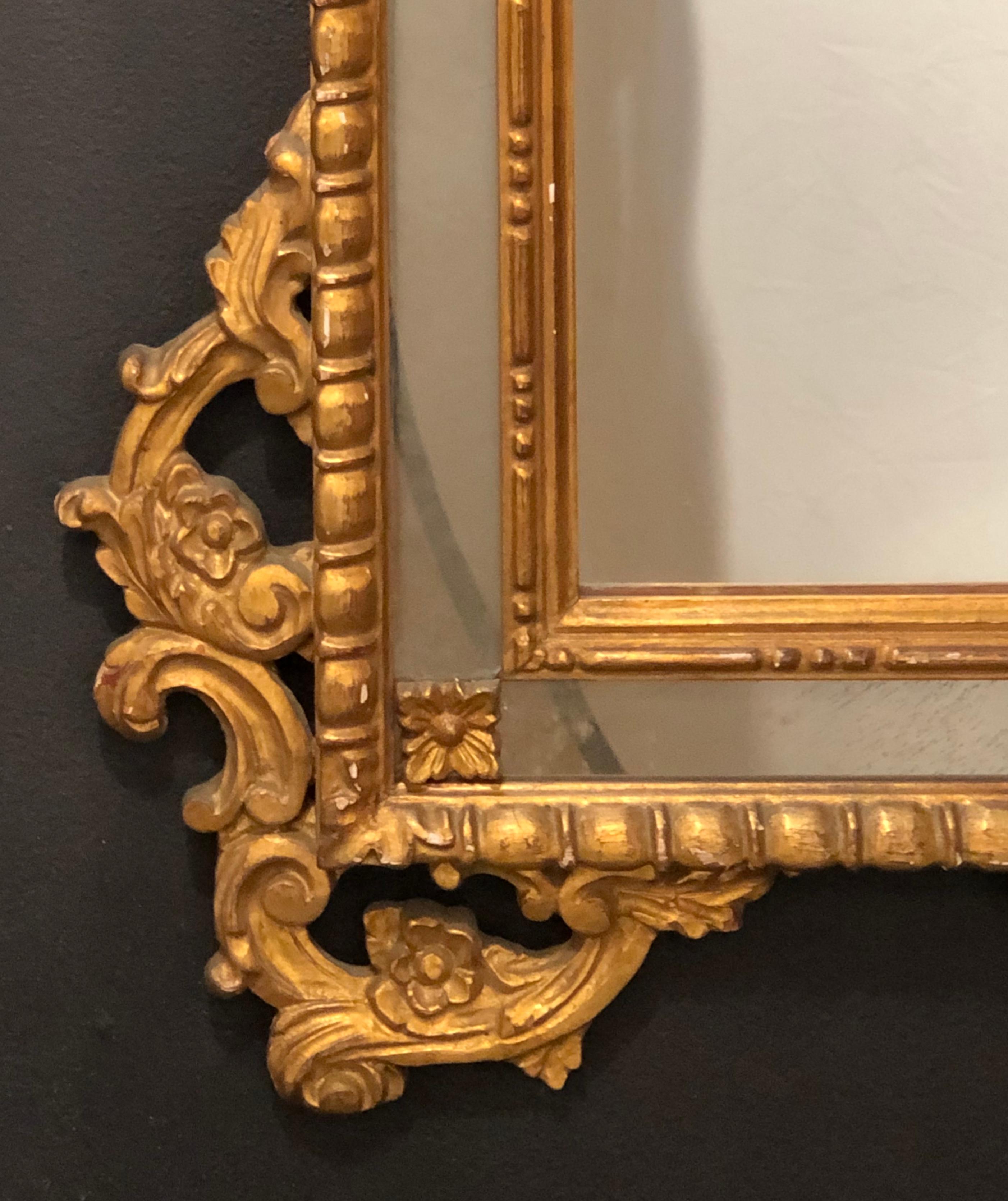 Pair of Italian Giltwood Wall / Console Mirrors, Frosted Border Finely Carved 9