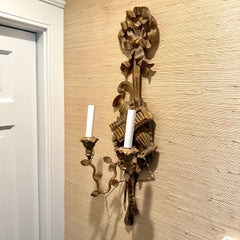 Pair of Italian Gilt Wood Wall Sconces Appliques Lights