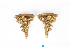 Par De Estantes De Pared De Madera Dorada Italiana