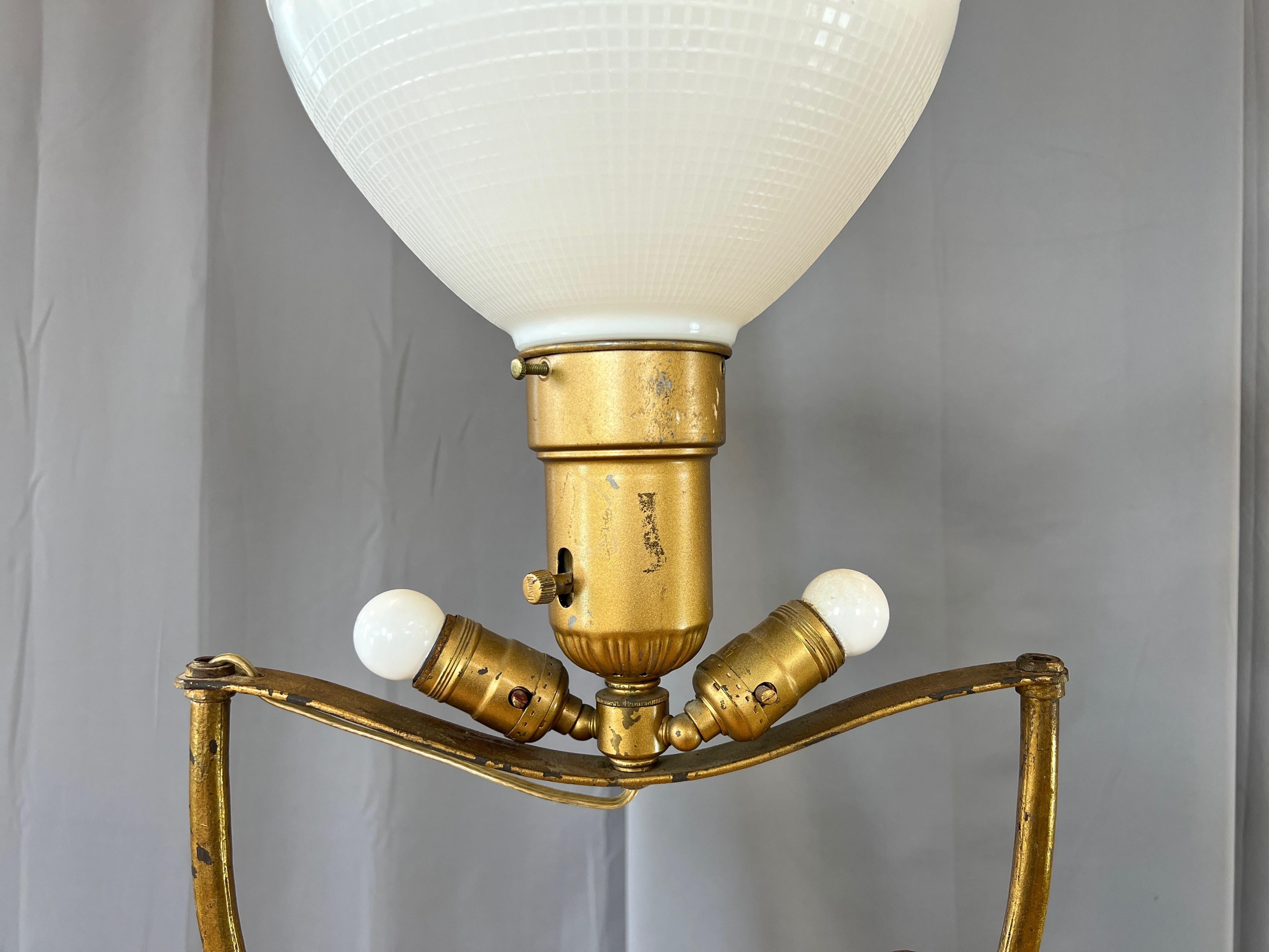 Paar italienische vergoldete schmiedeeiserne Stehlampen mit Glasblumen und Blättern, 1950er Jahre im Angebot 9