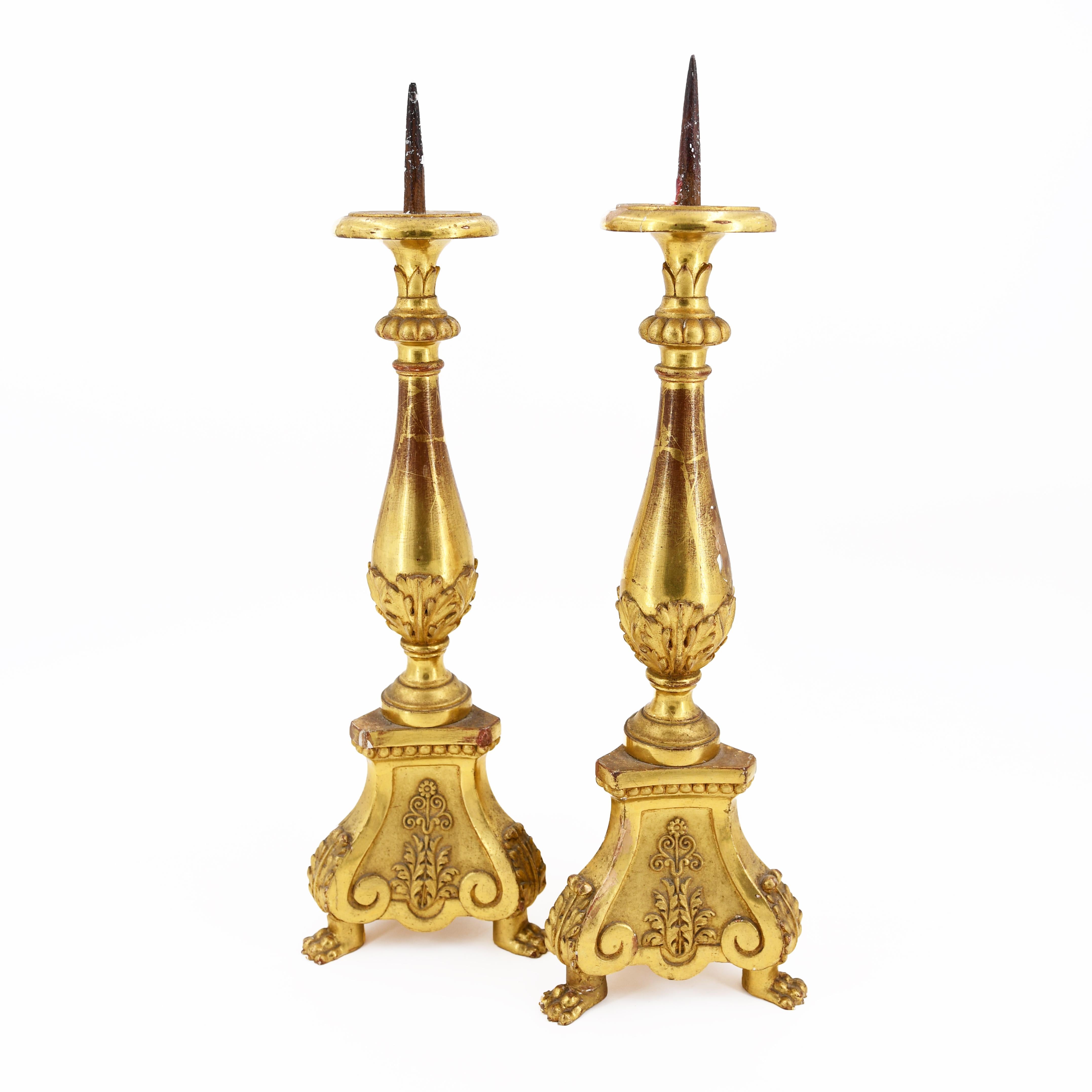 French Pair of Italian Giltwood Alter Sticks For Sale