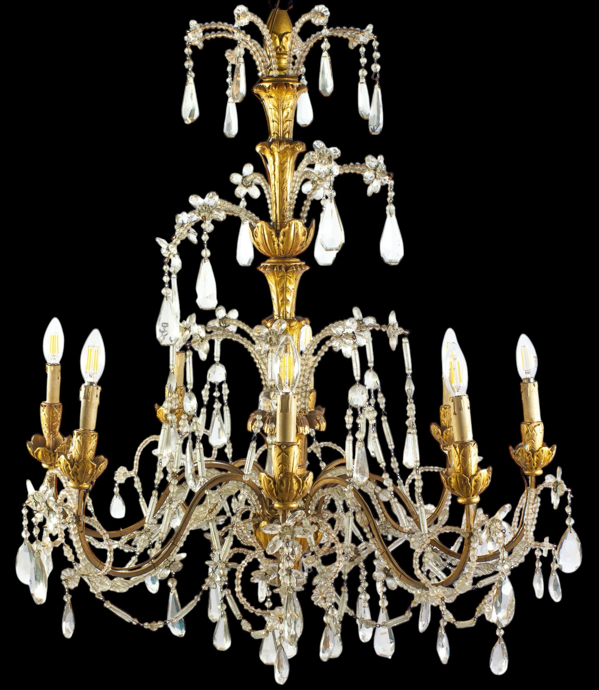 Paar italienische Giltwood und Kristall Kronleuchter 18. Jahrhundert Große Schönheit im Angebot 3