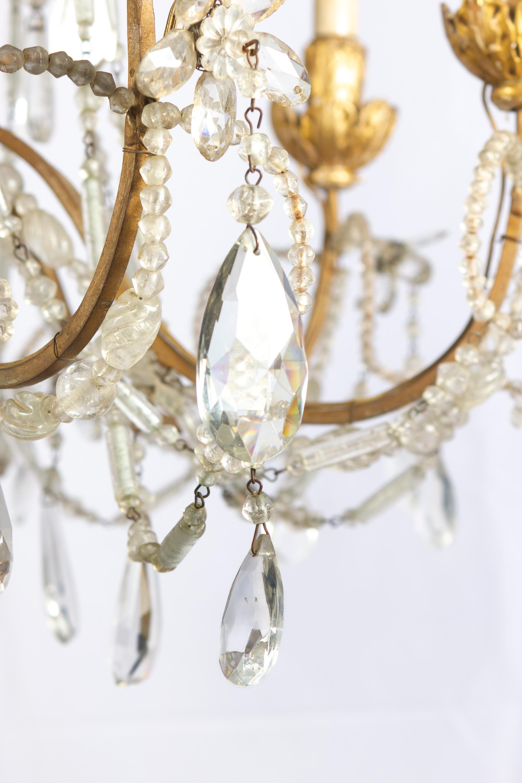 Pair of Italian Giltwood and Crystal Chandelier 18th Century Great Beauty For Sale 3