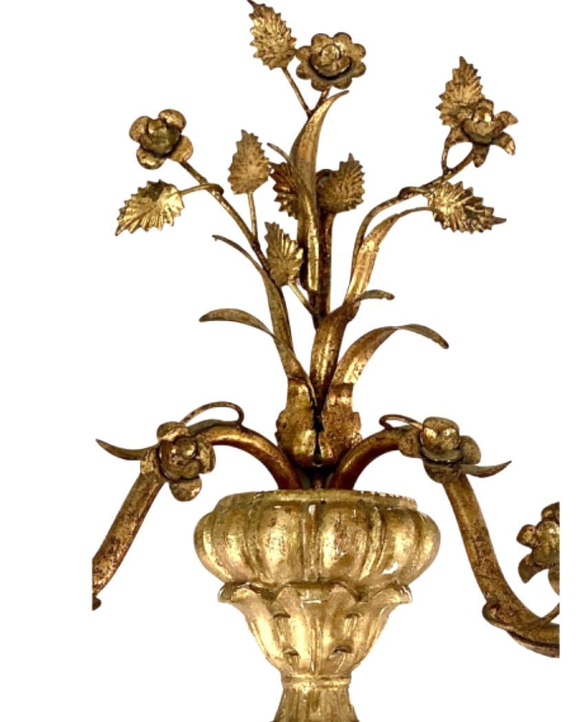 20th Century Pair of Italian Giltwood and Metal Sconces