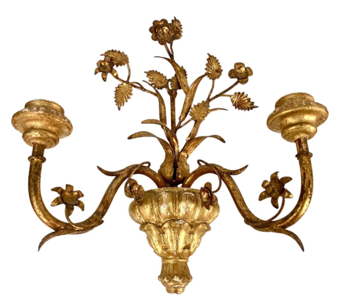 Pair of Italian Giltwood and Metal Sconces 1